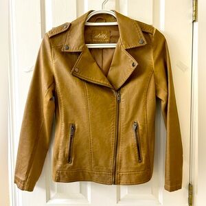 SEBBY FAUX LEATHER TAN MOTO JACKET Sz M